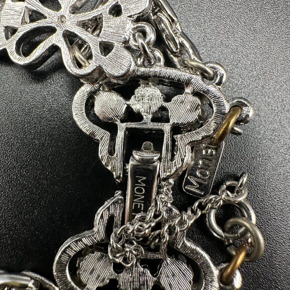 Vintage Monet Silver Tone Multi Strand Flower Bracelet Safety Chain Signed - Picture 4 of 15